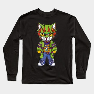 Cute Halloween Cartoon Cat Zombie Design for Spooky Fun Long Sleeve T-Shirt